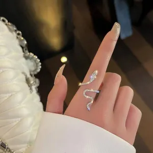 Chic Rhinestone Inlaid Adjustable Snake Statement Ring