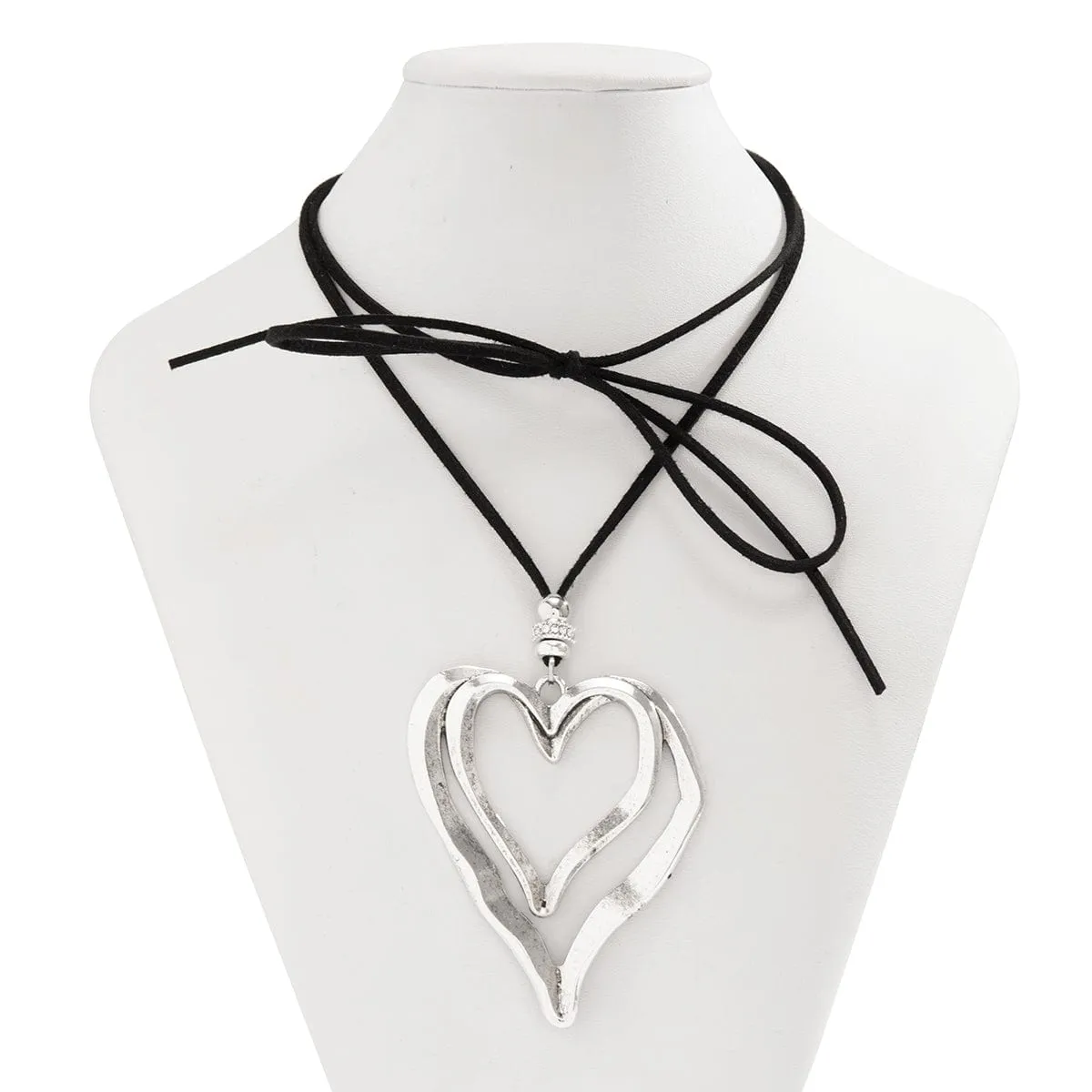 Chic Velvet Double Hollow Heart Pendant Necklace