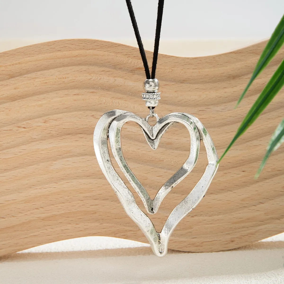 Chic Velvet Double Hollow Heart Pendant Necklace