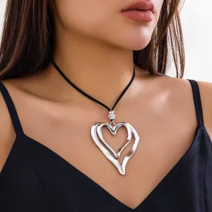 Chic Velvet Double Hollow Heart Pendant Necklace