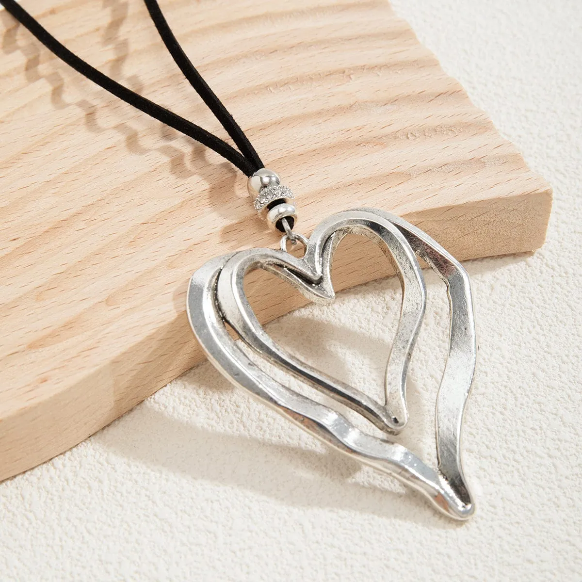 Chic Velvet Double Hollow Heart Pendant Necklace