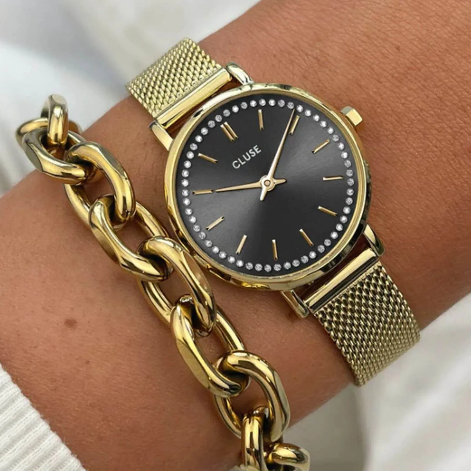 Cluse Boho Chic Petite Crystal Mesh Watch