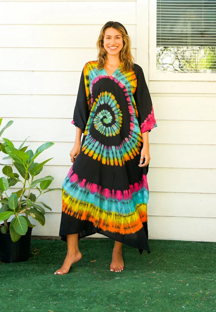 Cosmic Spiral Tie-Dye Kaftan