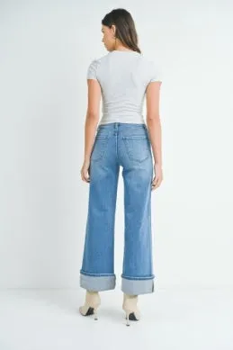 Cuffed Palazzo in Medium Denim