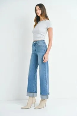 Cuffed Palazzo in Medium Denim