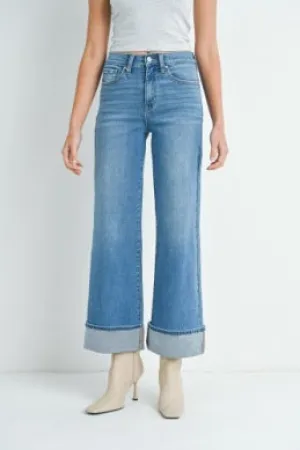Cuffed Palazzo in Medium Denim