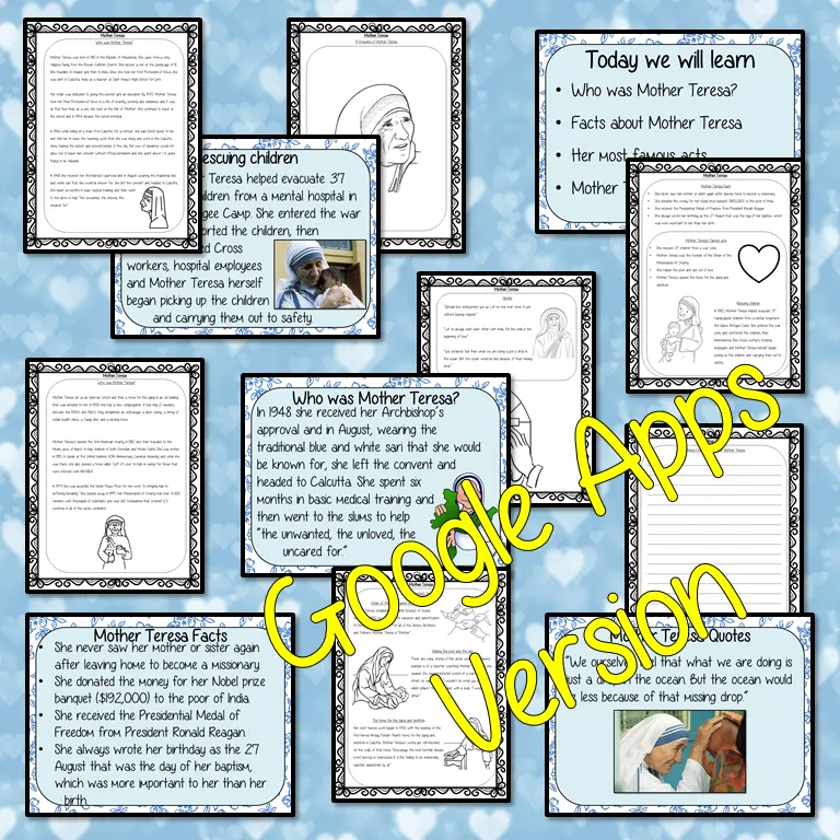 Distance Learning Mother Teresa Google Slides Lesson