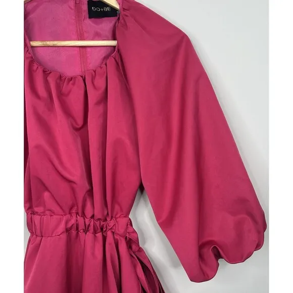 DO  BE Magenta Open Back Puff Sleeve Fit Flare Mini Dress Women’s Size Small