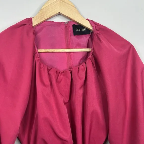 DO  BE Magenta Open Back Puff Sleeve Fit Flare Mini Dress Women’s Size Small