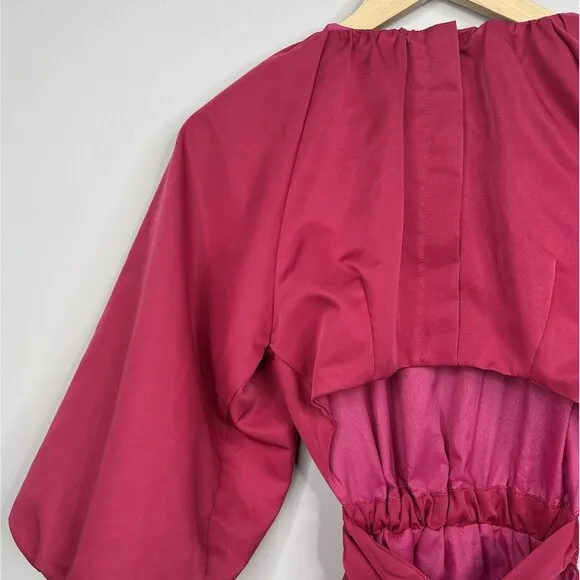DO  BE Magenta Open Back Puff Sleeve Fit Flare Mini Dress Women’s Size Small