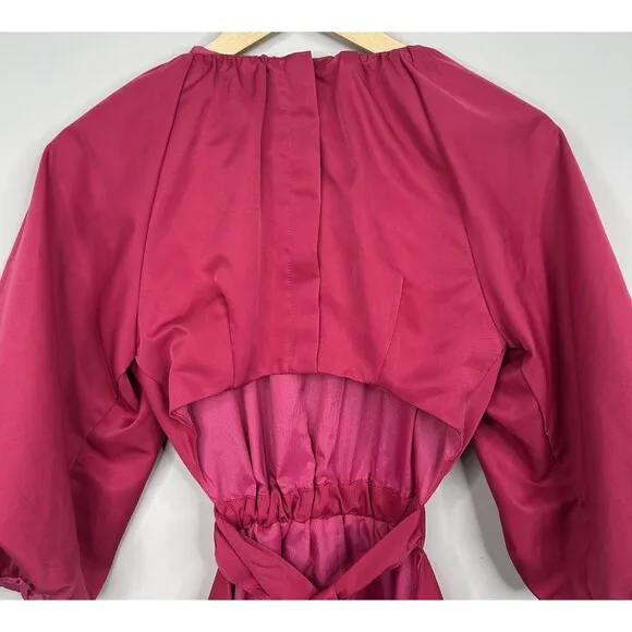 DO  BE Magenta Open Back Puff Sleeve Fit Flare Mini Dress Women’s Size Small