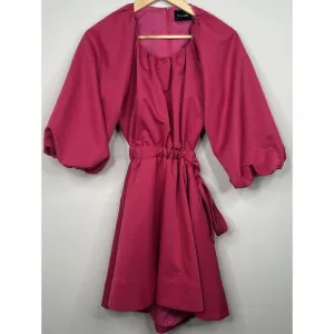 DO  BE Magenta Open Back Puff Sleeve Fit Flare Mini Dress Women’s Size Small