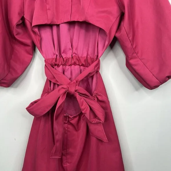 DO  BE Magenta Open Back Puff Sleeve Fit Flare Mini Dress Women’s Size Small