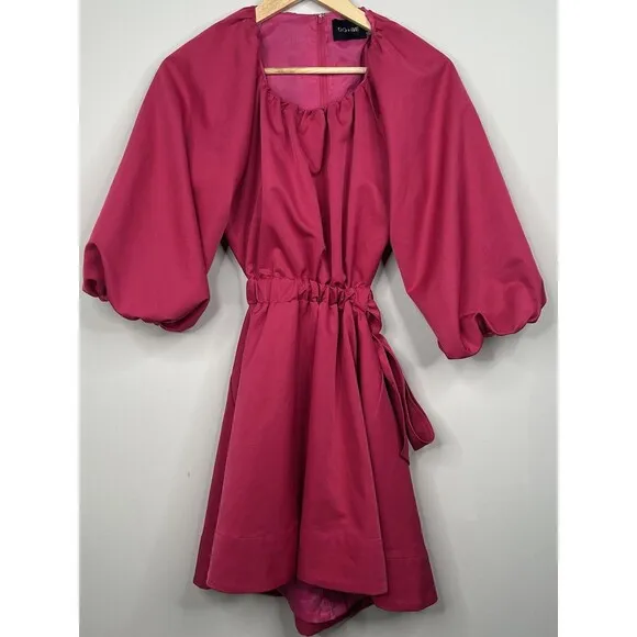 DO  BE Magenta Open Back Puff Sleeve Fit Flare Mini Dress Women’s Size Small