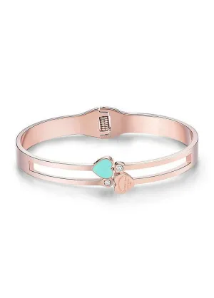 Enamel Heart and Zircon Titanium Steel Bangle