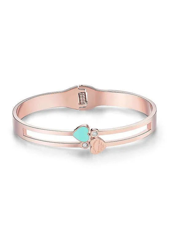Enamel Heart and Zircon Titanium Steel Bangle
