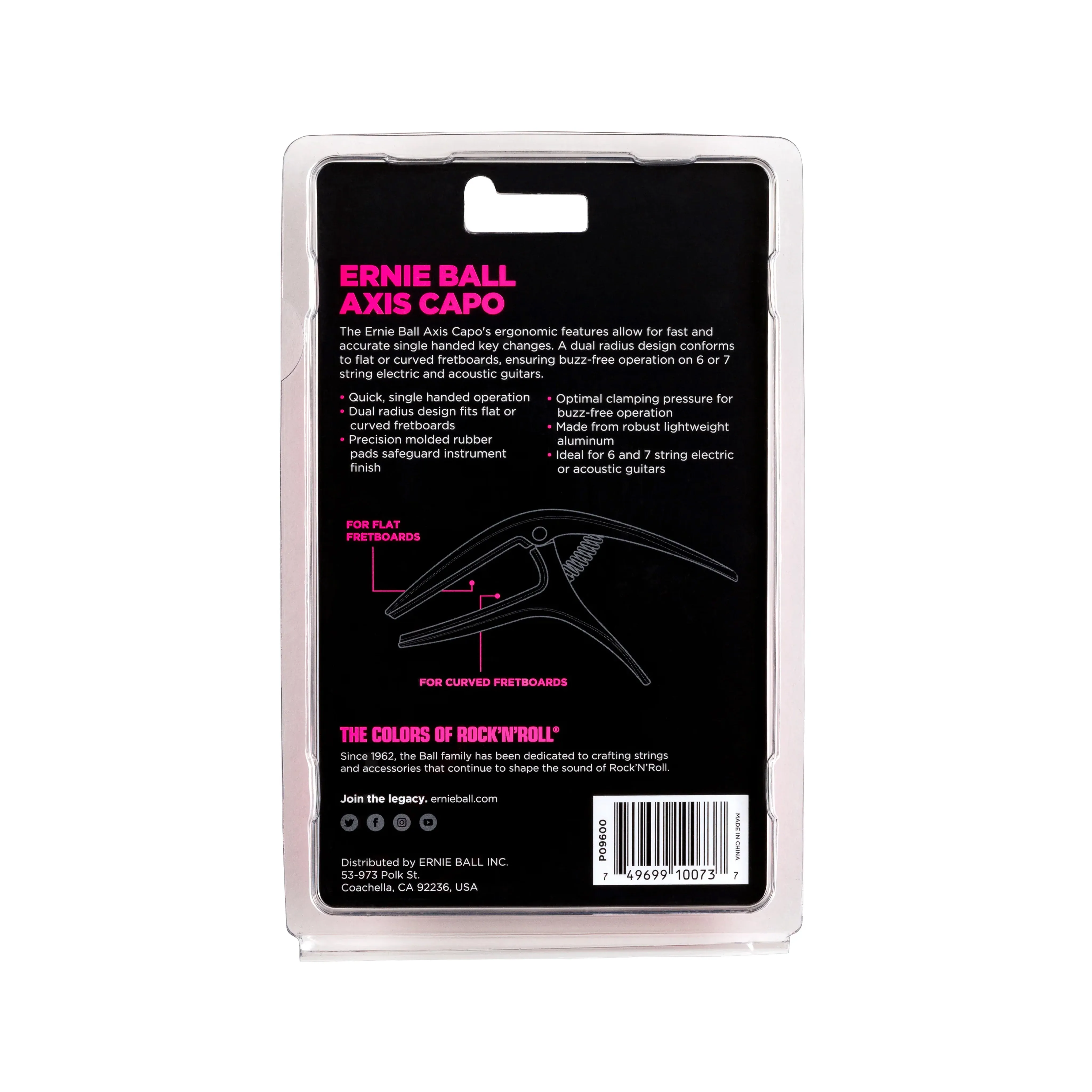 Ernie Ball Axis Dual Radius Capo, Black Satin