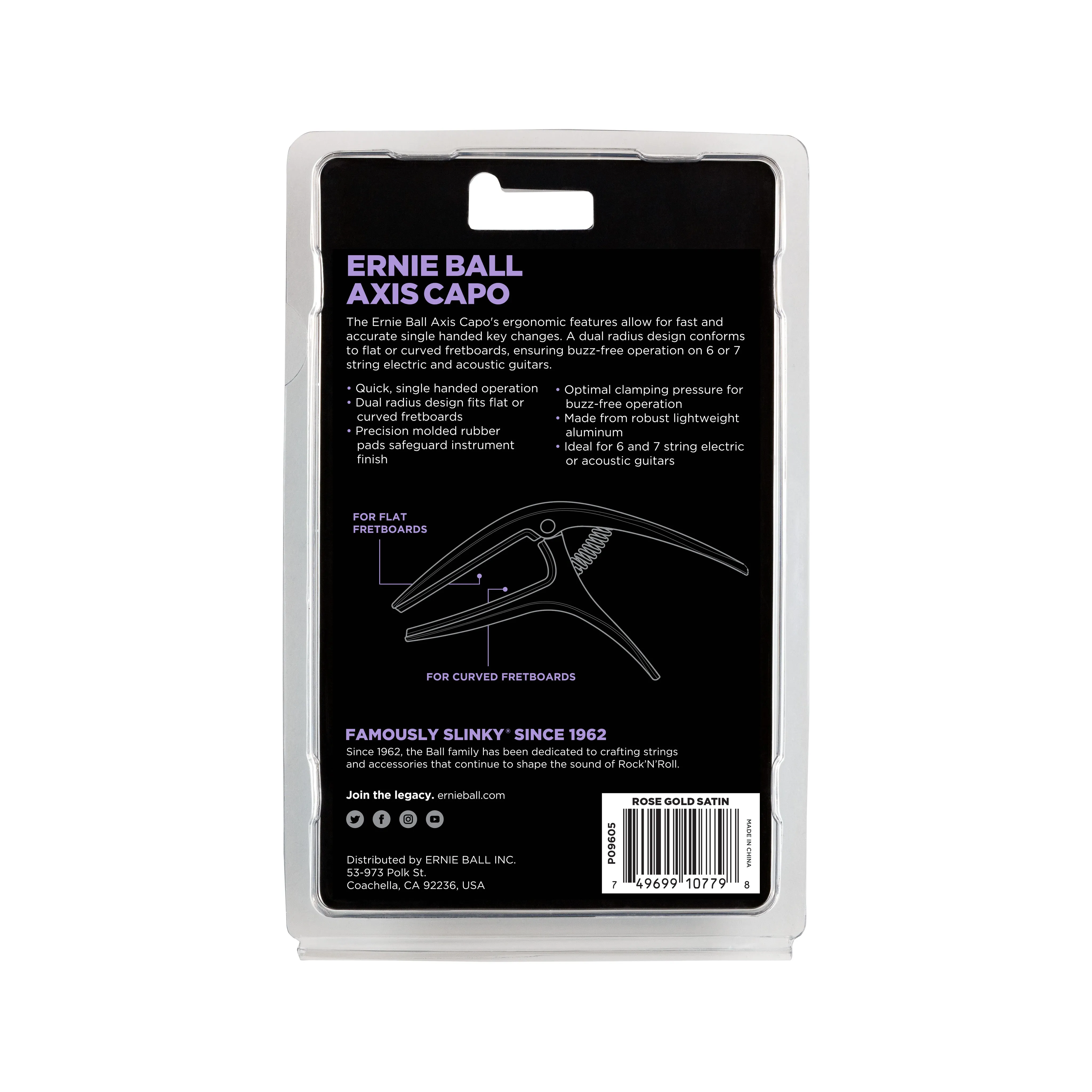 Ernie Ball Axis Dual Radius Capo, Rose Gold