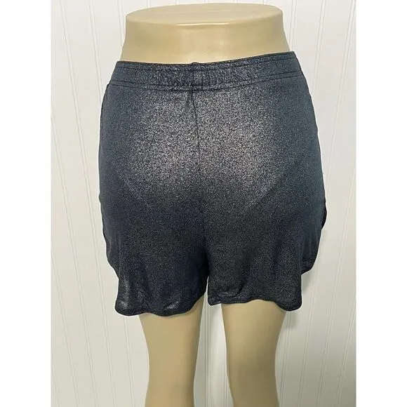 Good American Women's The Running Short Moonlight Metallic Sparkle Black 0 XS