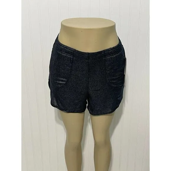 Good American Women's The Running Short Moonlight Metallic Sparkle Black 0 XS