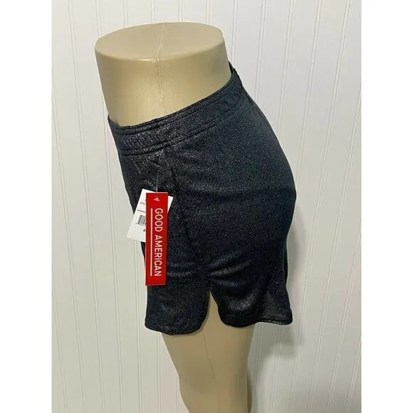 Good American Women's The Running Short Moonlight Metallic Sparkle Black 0 XS