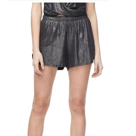 Good American Women's The Running Short Moonlight Metallic Sparkle Black 0 XS