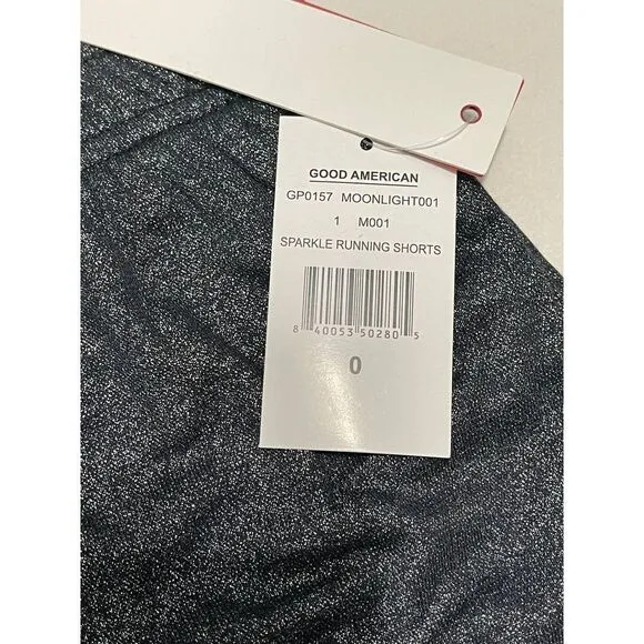 Good American Women's The Running Short Moonlight Metallic Sparkle Black 0 XS