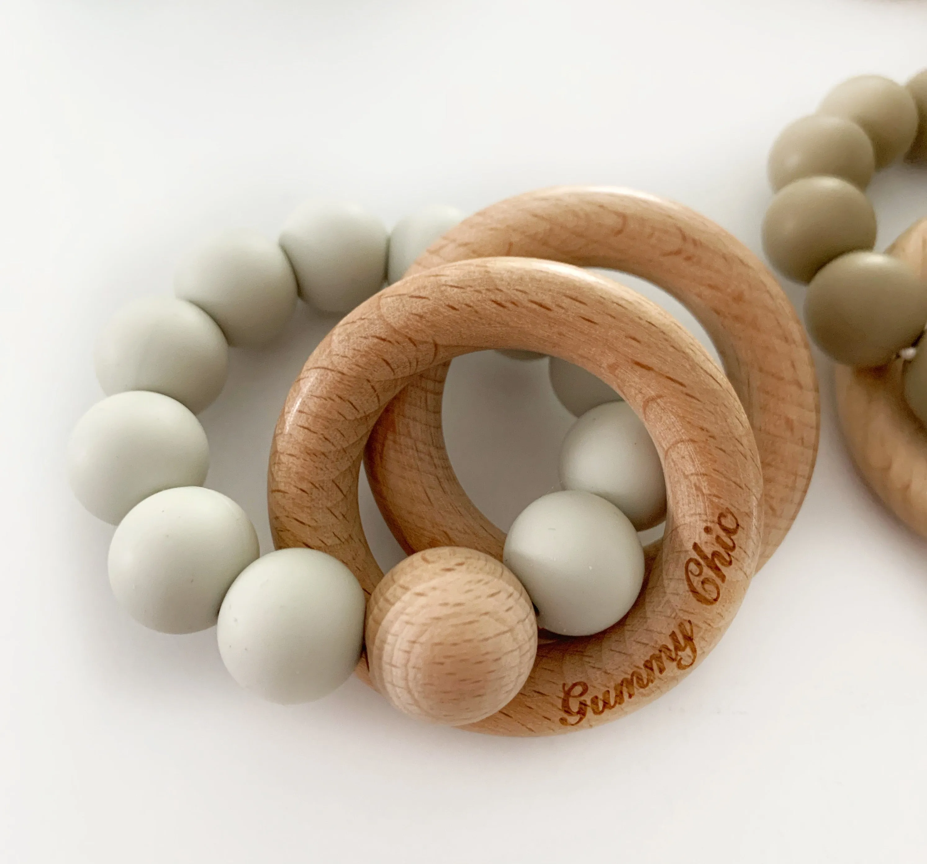 Gummy Chic Teether Rattle with Baby Wood Rattle for Eye-Hand Coordination