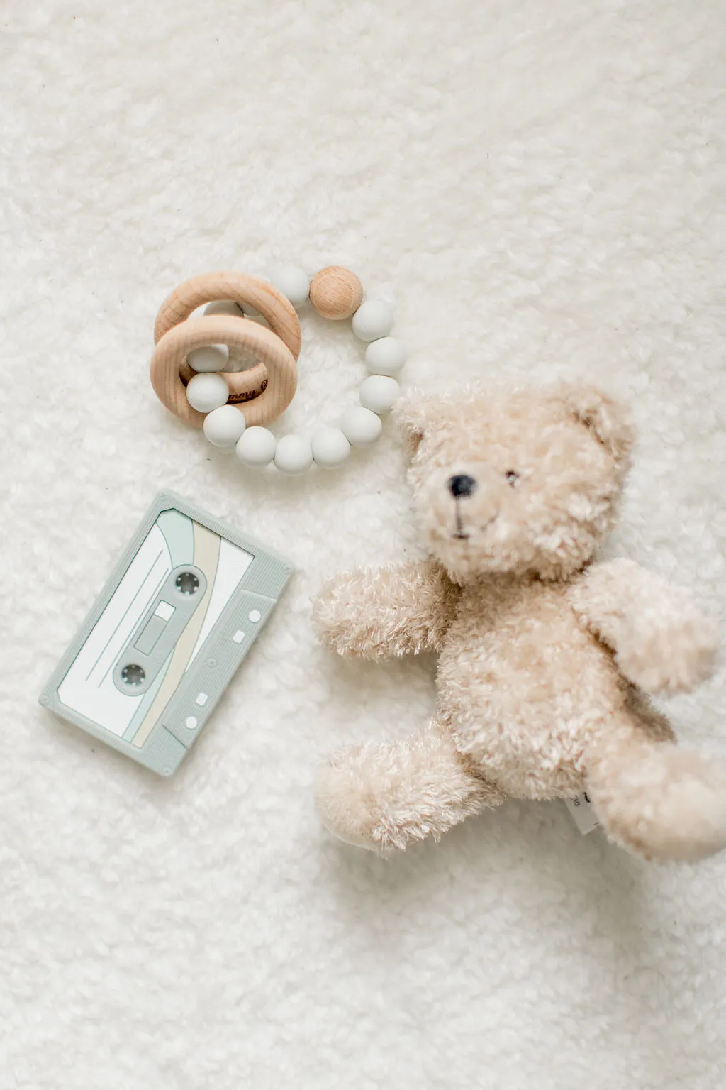 Gummy Chic Teether Rattle with Baby Wood Rattle for Eye-Hand Coordination