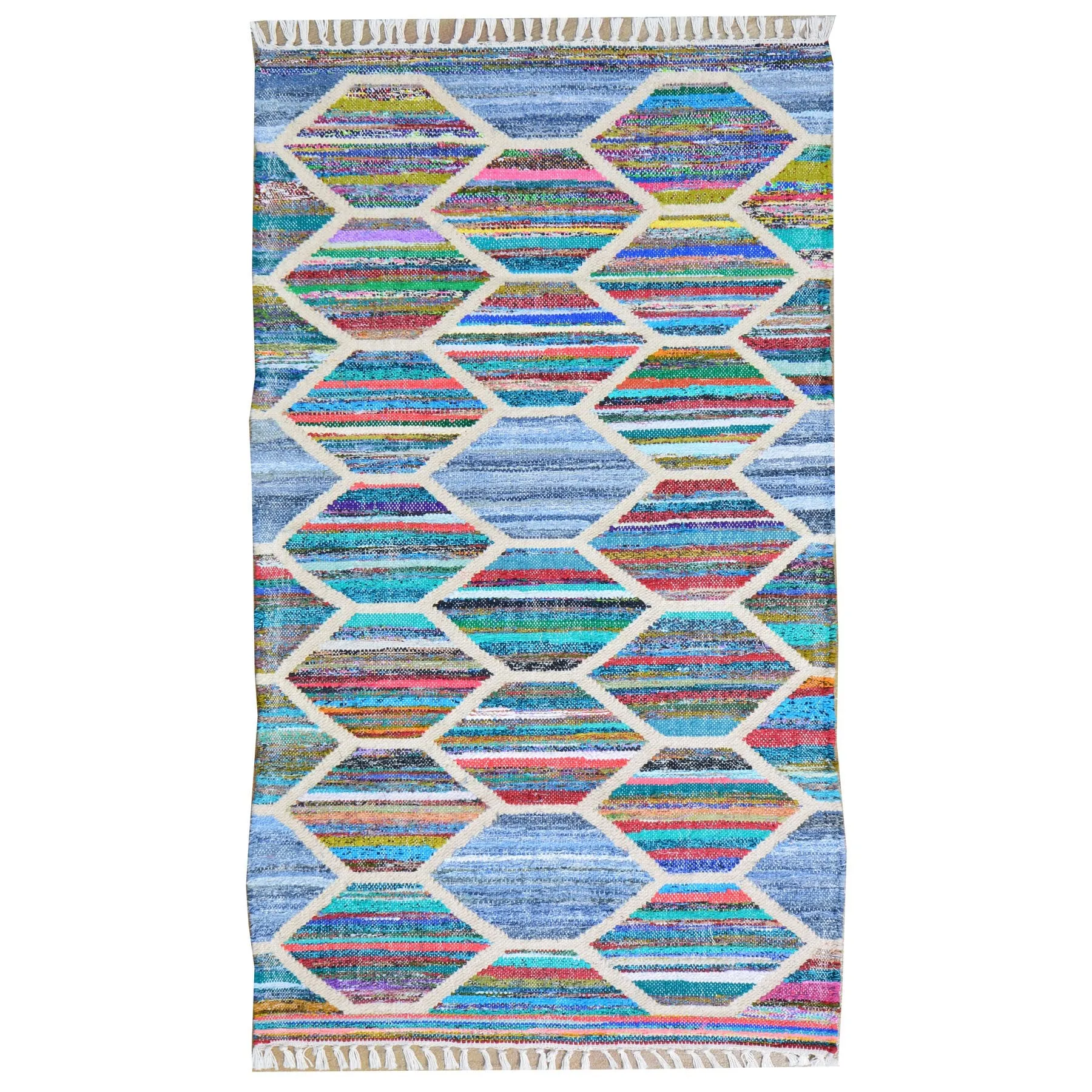 Hand-Woven Flatweave Multicolored Rug Handmade Rug (Size 2.6 X 6.1) Brrsf-1437