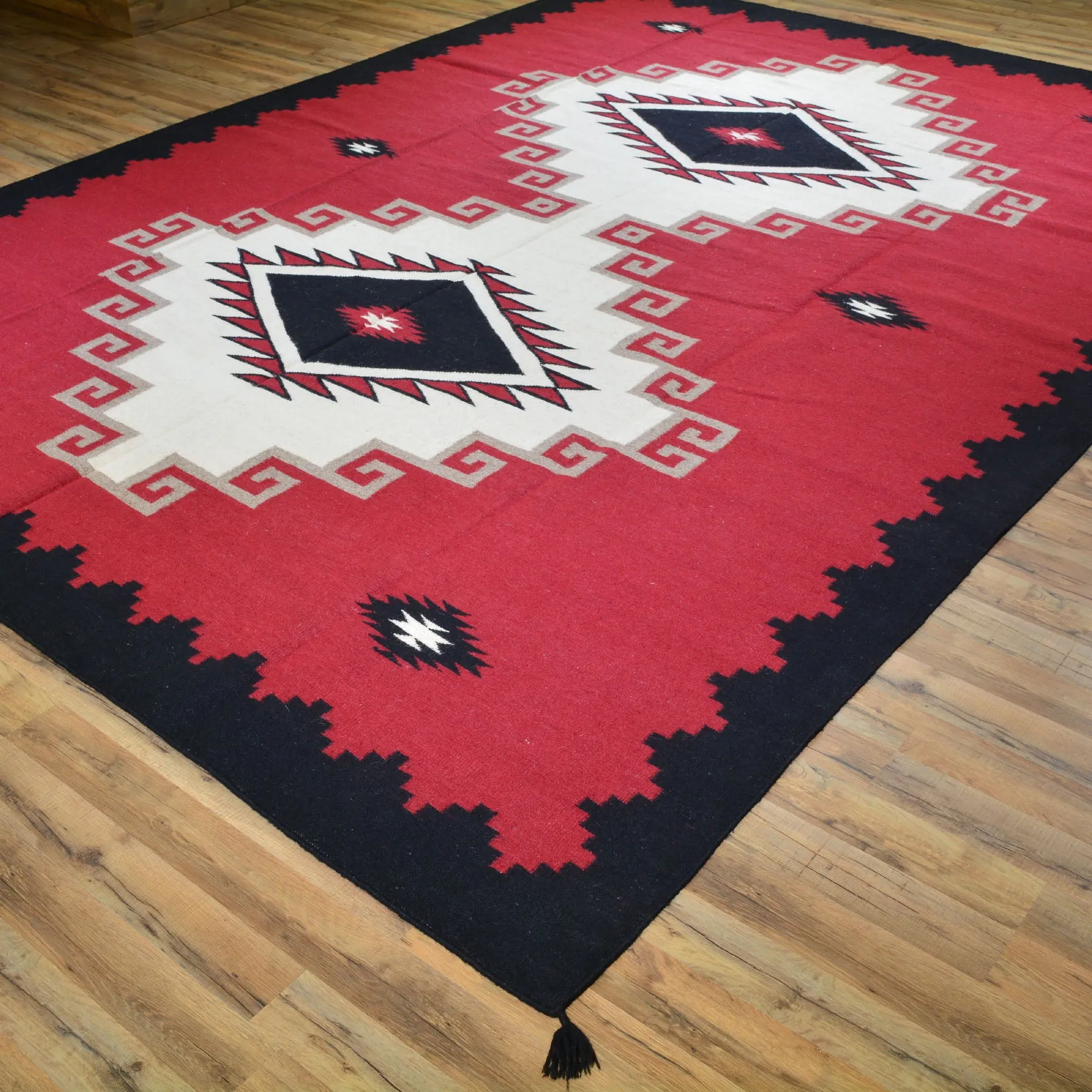 Hand-Woven Southwestern Crystal Starburst Design Reversible Flatweave Wool Rug (Size 9.1 X 12.1) Brral-3468