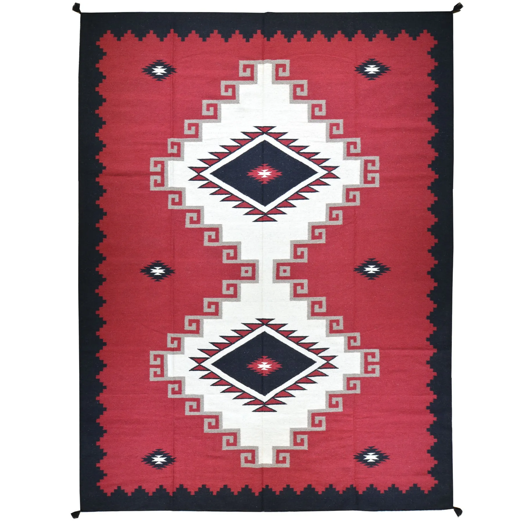 Hand-Woven Southwestern Crystal Starburst Design Reversible Flatweave Wool Rug (Size 9.1 X 12.1) Brral-3468