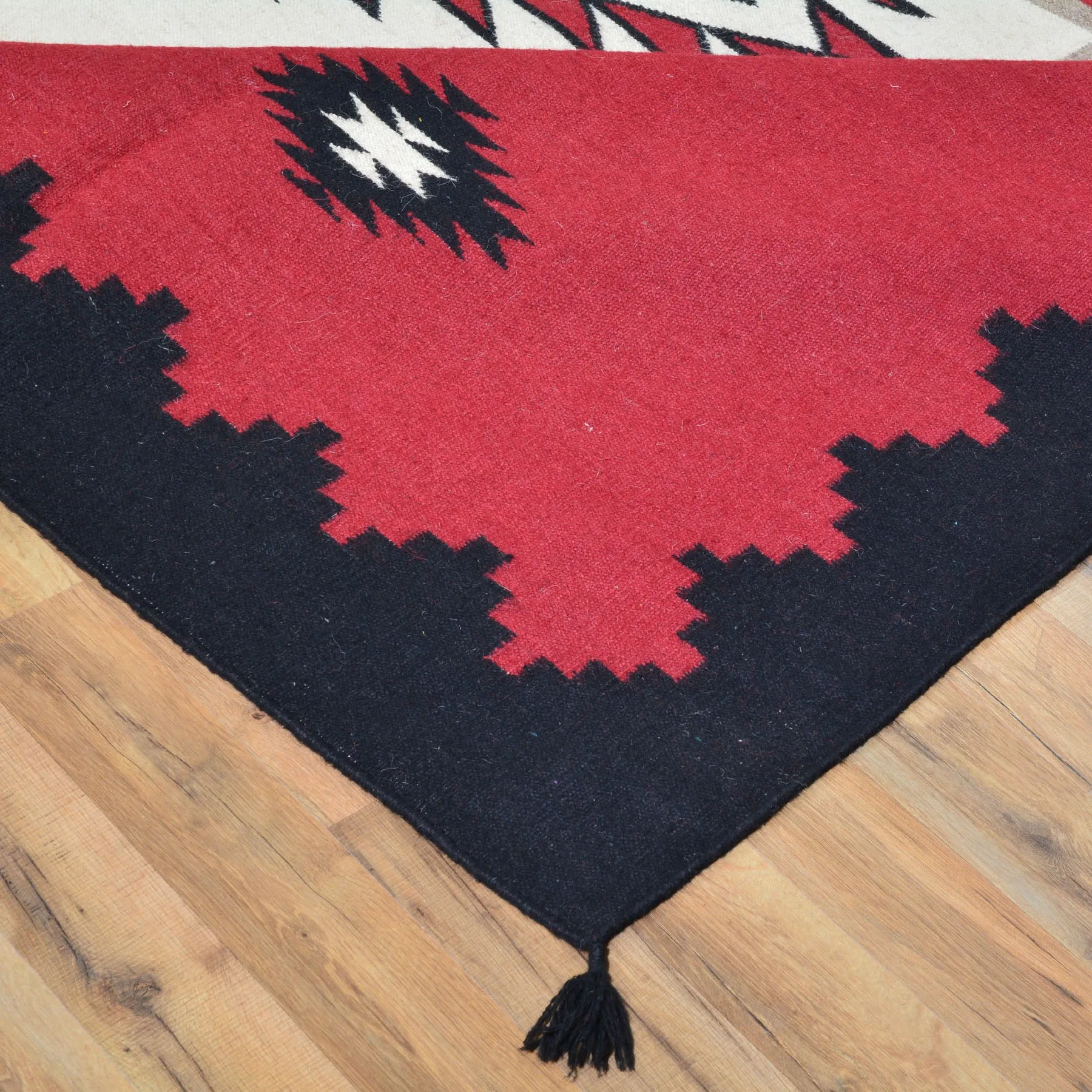 Hand-Woven Southwestern Crystal Starburst Design Reversible Flatweave Wool Rug (Size 9.1 X 12.1) Brral-3468