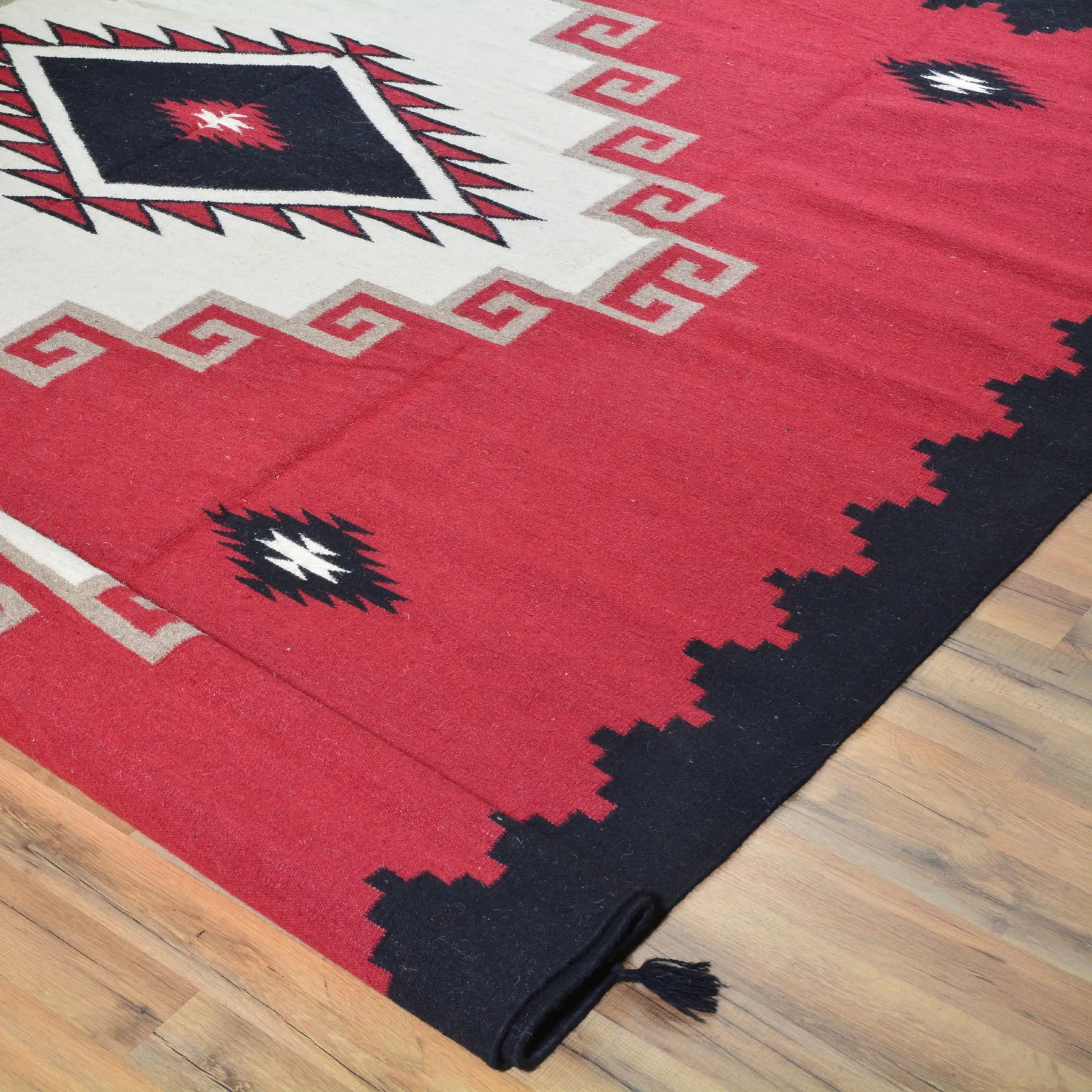 Hand-Woven Southwestern Crystal Starburst Design Reversible Flatweave Wool Rug (Size 9.1 X 12.1) Brral-3468