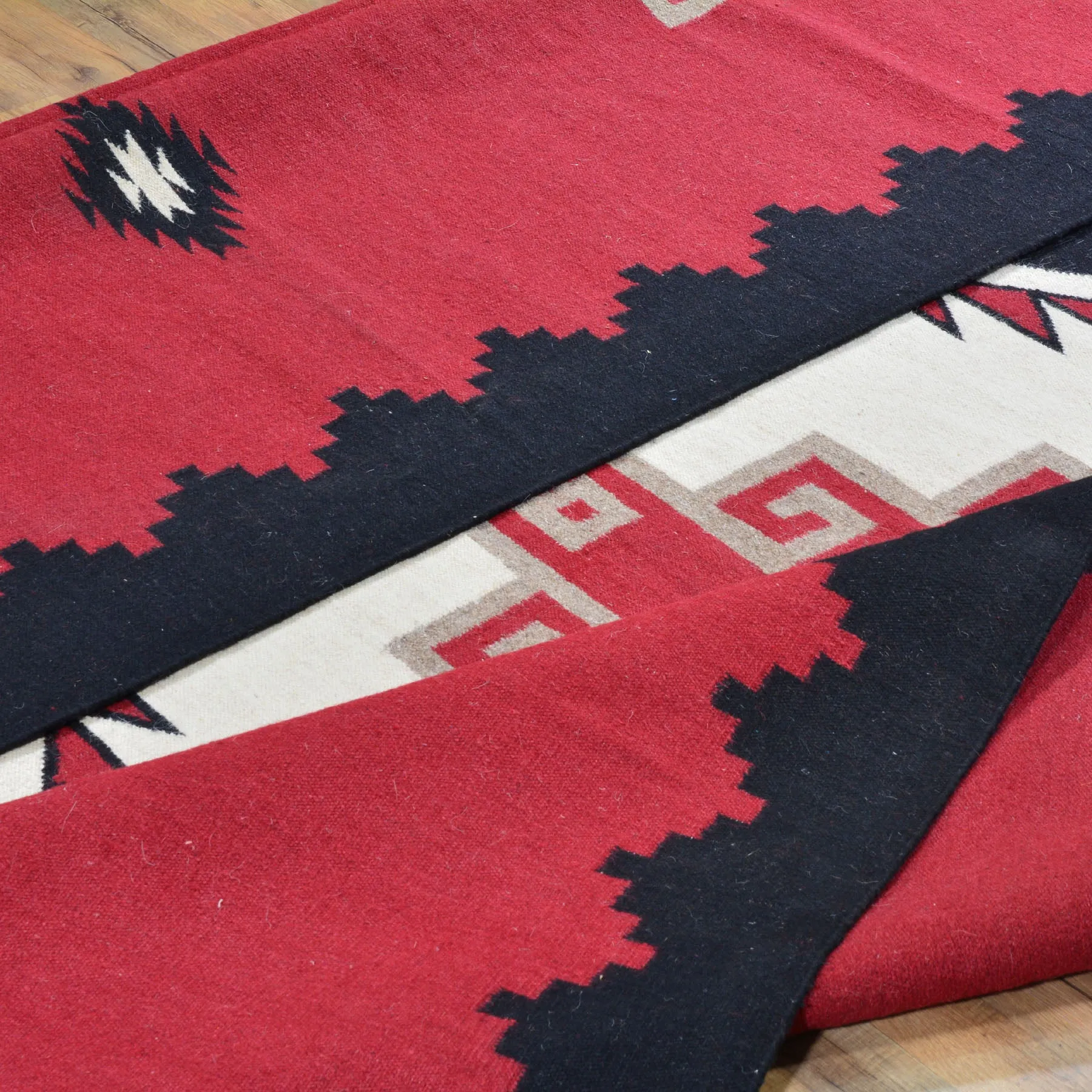 Hand-Woven Southwestern Crystal Starburst Design Reversible Flatweave Wool Rug (Size 9.1 X 12.1) Brral-3468