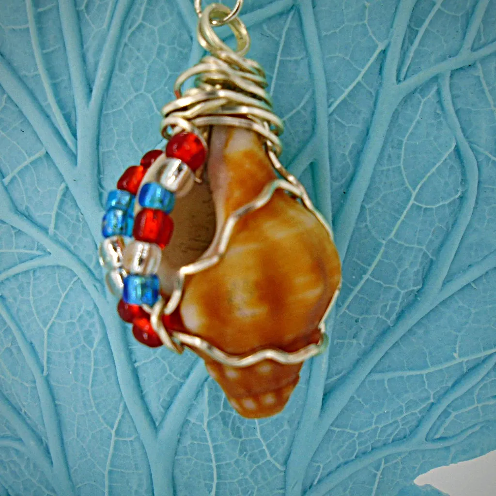 Horse Conch Seashell-Silver Tone Wire Wrapped-Multi Color Glass Beads-Beach Boho Holiday  Handmade Jewelry