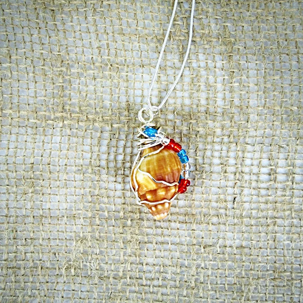 Horse Conch Seashell-Silver Tone Wire Wrapped-Multi Color Glass Beads-Beach Boho Holiday  Handmade Jewelry