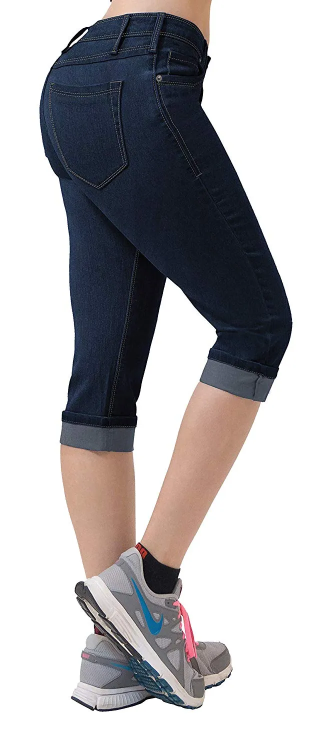 HyBrid & Company Capri para mujer con efecto perfeccionador de figura, mezclilla