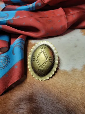 Large Oval Concho Scarf Slide - Antique Brass