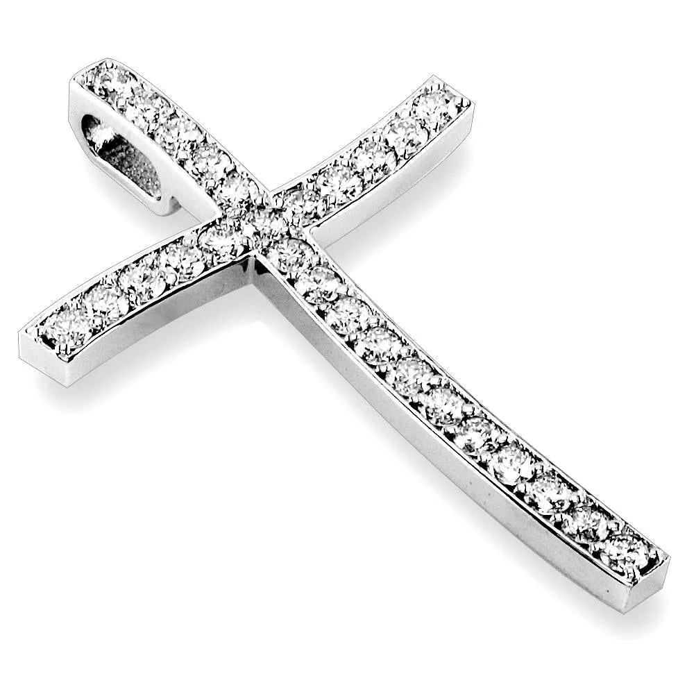Large Wavy Diamond Cross Pendant, 1.97CT in 14K White Gold