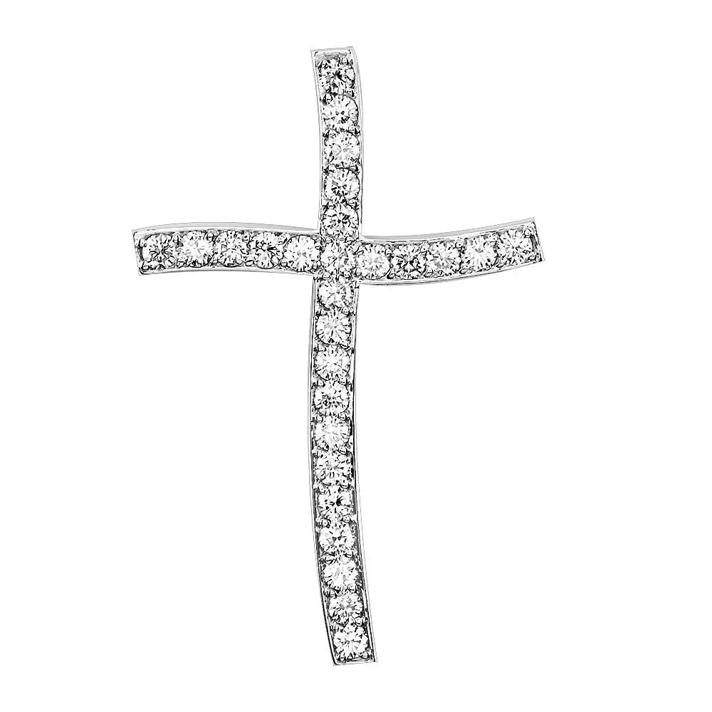 Large Wavy Diamond Cross Pendant, 1.97CT in 14K White Gold