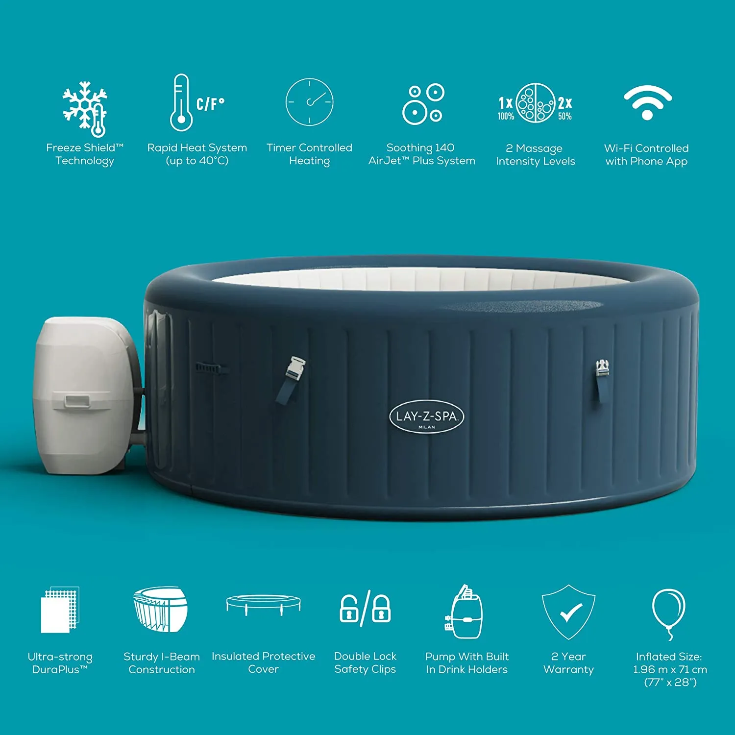 Lay-Z-Spa Milan Airjet Plus Inflatable Hot Tub