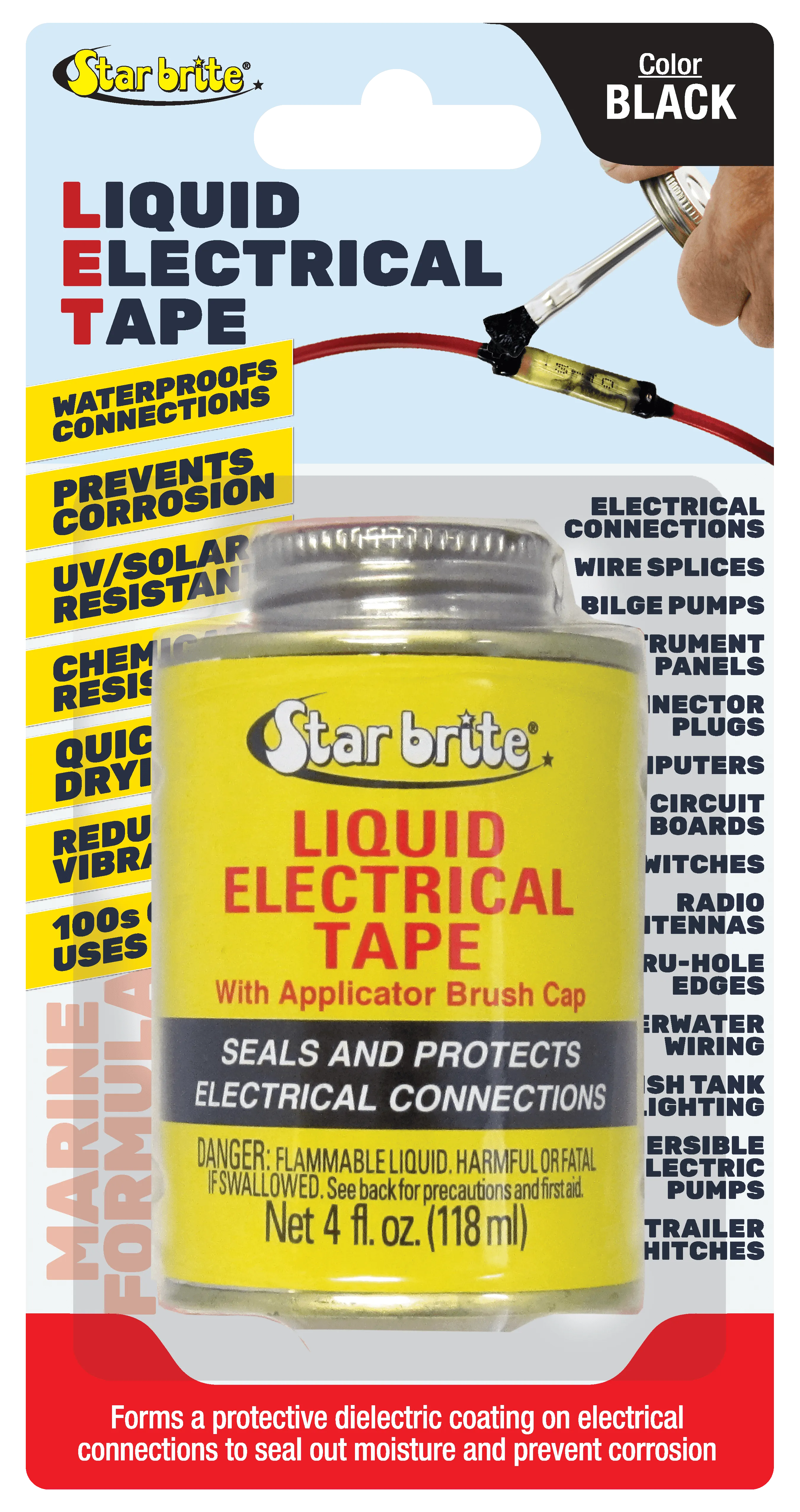 Liquid Electrical Tape - Black Vinyl Coating - 4oz Can with Applicator Brush