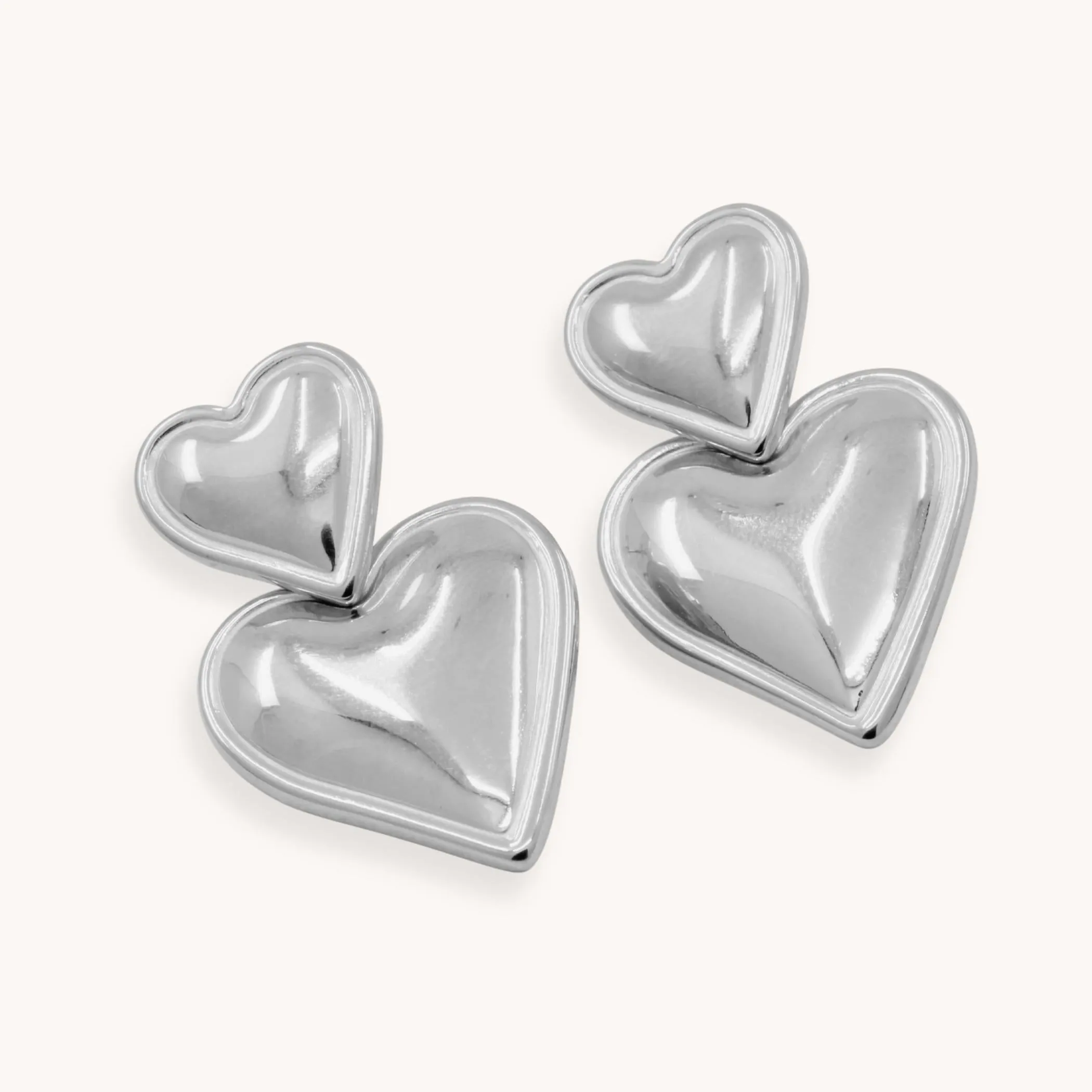 Lucie Double Heart Statement Studs, Silver