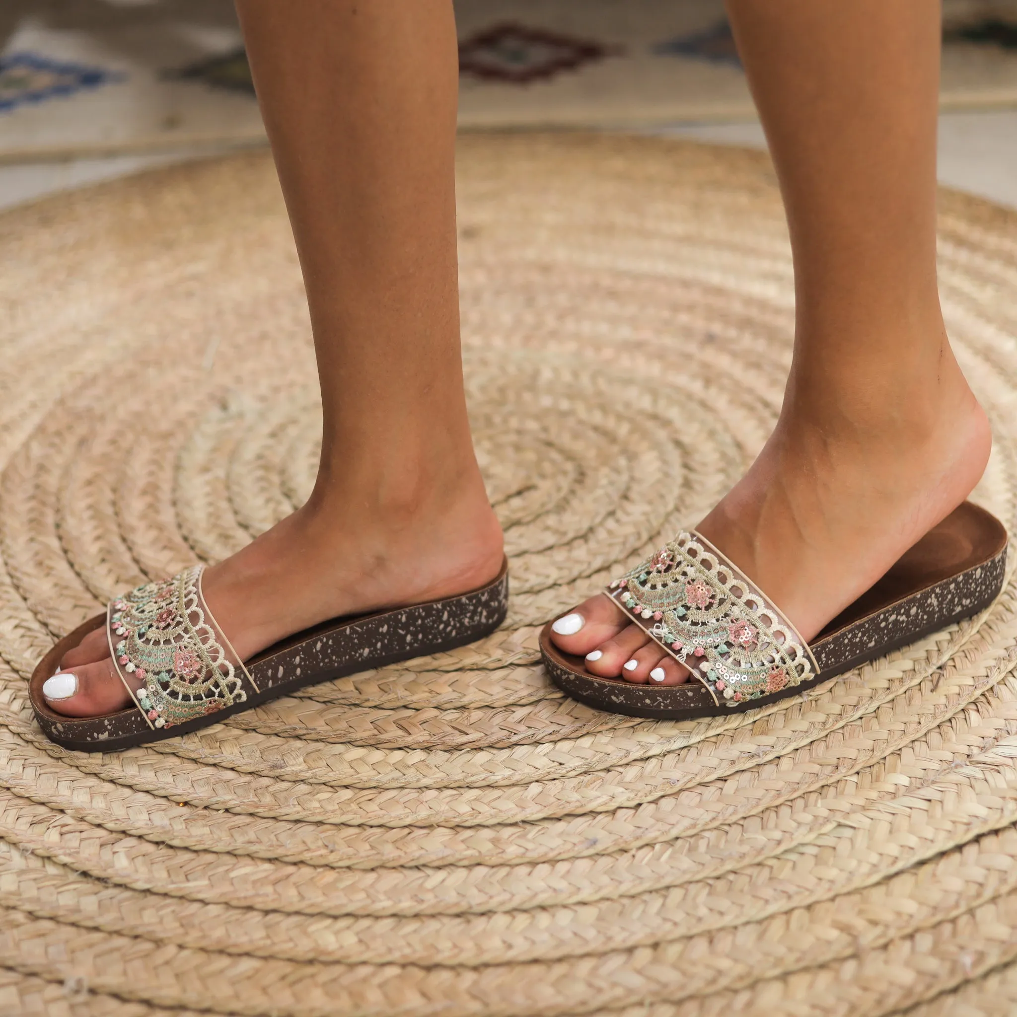 Mesh Pattern Summer Slides - Blue