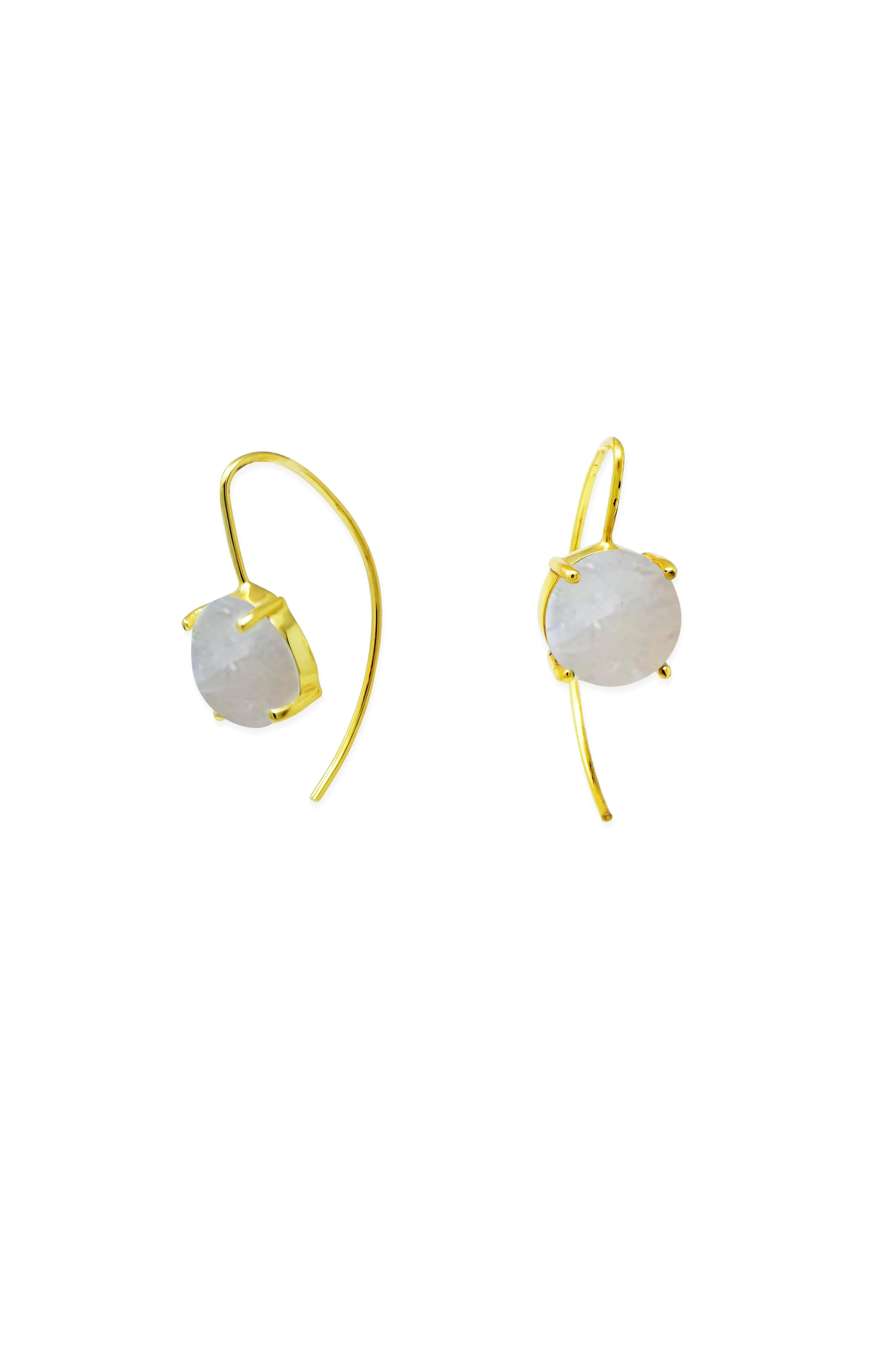 Minimal Blush Rainbow Moonstone Sterling Silver Slip On Earrings