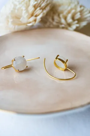 Minimal Blush Rainbow Moonstone Sterling Silver Slip On Earrings