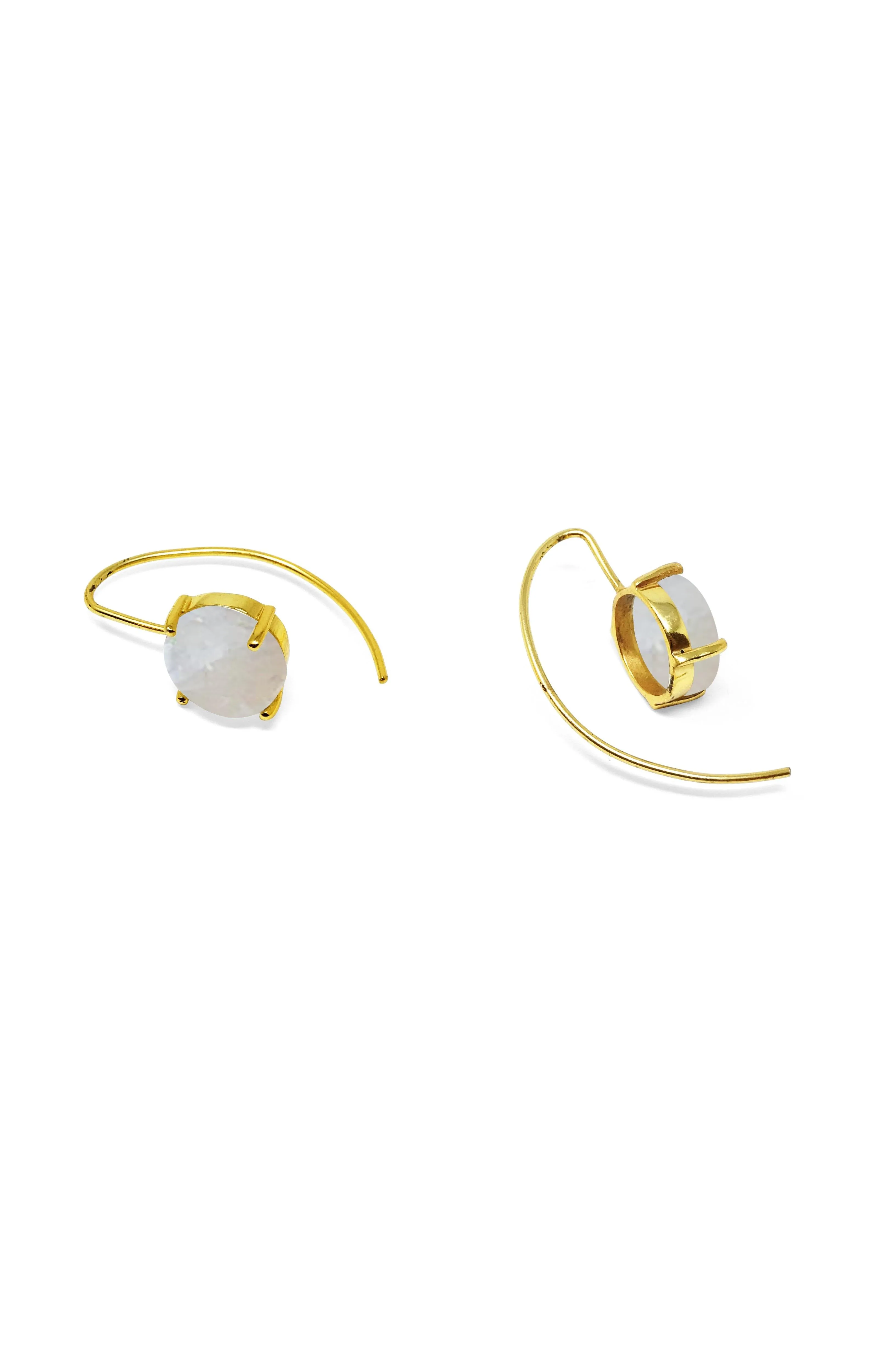Minimal Blush Rainbow Moonstone Sterling Silver Slip On Earrings