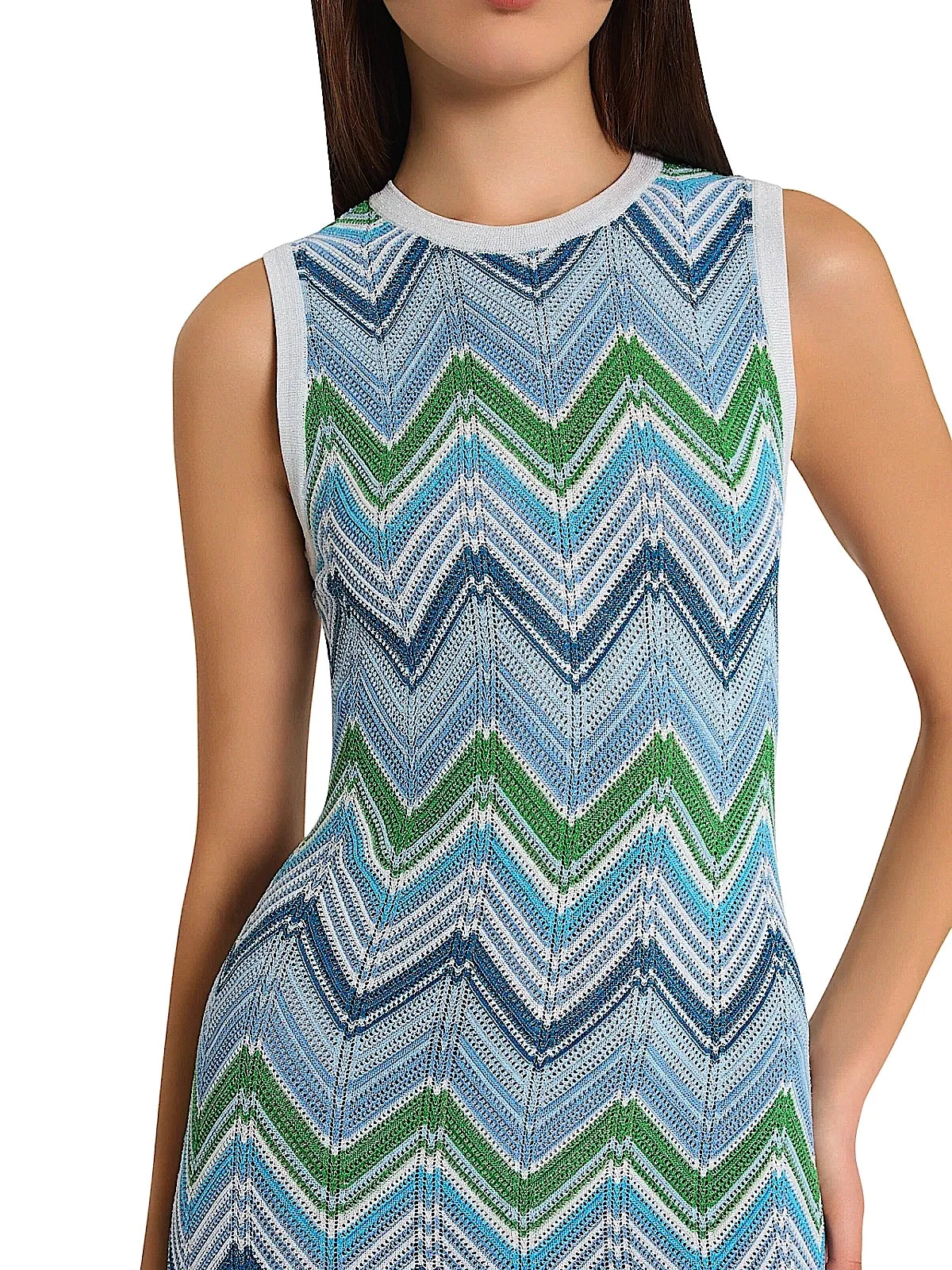 Multi Zig Zag Sleeveless Midi Dress