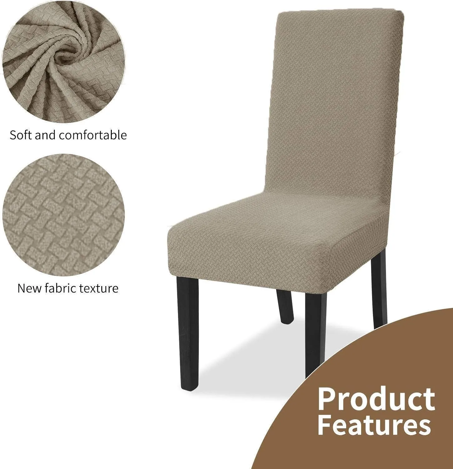 NEW Stretch Dining Chair Covers, Universal Chair Protector Twill Jacquard Removable Washable Chair Cover for Dining Room Kitchen-Khaki-Set of 4, Retails $63